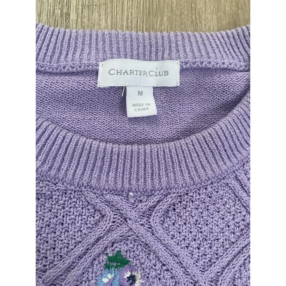 Lavender Fields Ruffle Floral Sweater Sz M Shirt Cottage Cozy Girly Soft Grandma